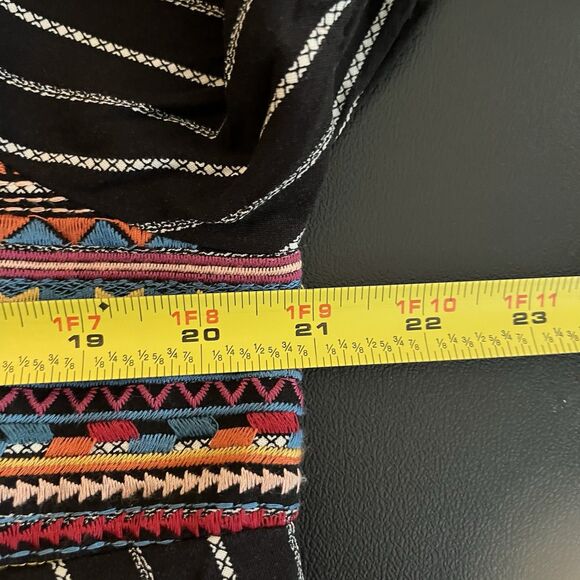 Savanna Jane Embroidered Split Tie V Neck 3/4 Sleeve Striped Boho Peasant SZ L - Picture 8 of 9